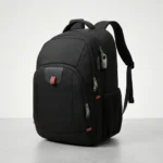 Sac à dos antivol PEGASUS avec cadenas TSA, port USB et détails rouges réfléchissants.