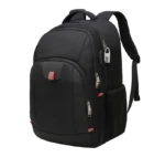 Sac à dos antivol PEGASUS avec cadenas TSA, port USB et détails rouges réfléchissants.