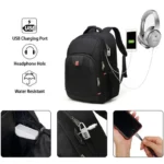 Sac à dos antivol PEGASUS avec cadenas TSA, port USB et détails rouges réfléchissants.