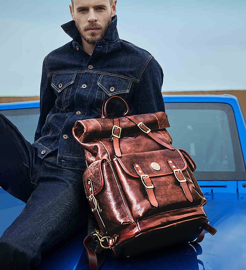 sac dos roll top cuir veritable daeron Sac à Dos Roll Top Cuir Véritable - DAERON