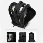 Sac à dos BANGE LEANDER noir, antivol, extensible 55L pour voyage et quotidien.