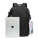 Sac à dos BANGE LEANDER noir, antivol, extensible 55L pour voyage et quotidien.