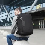 Sac à dos BANGE LEANDER noir, antivol, extensible 55L pour voyage et quotidien.