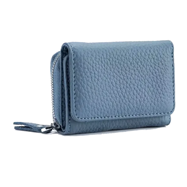 Petit Portefeuille RFID Femme Cuir Grainé Bleu CAMARI