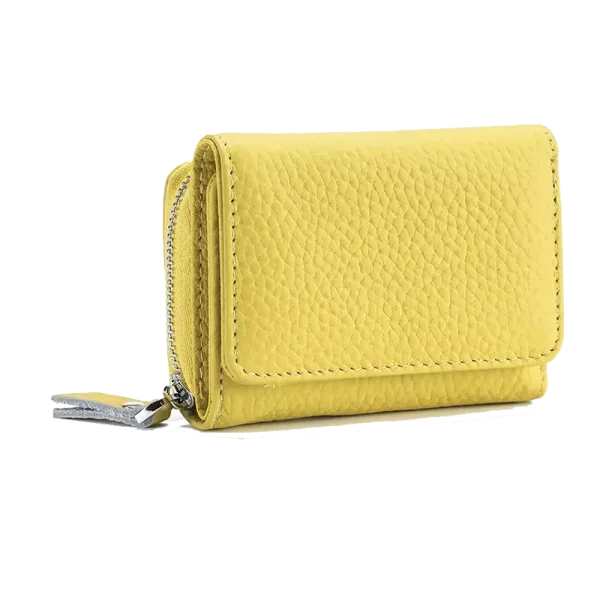 Petit Portefeuille RFID Femme Cuir Grainé Jaune CAMARI