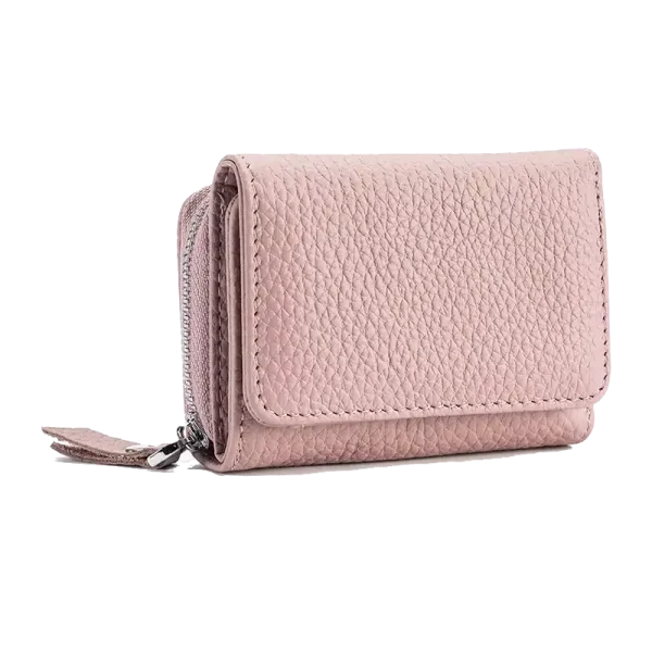 Petit Portefeuille RFID Femme Cuir Grainé Rose CAMARI