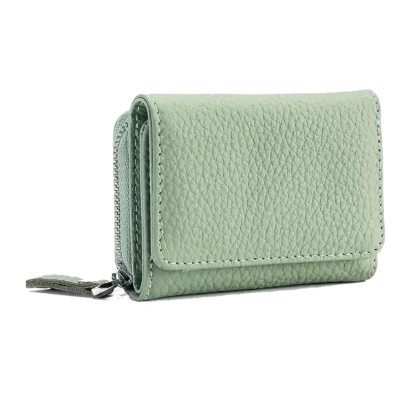 Petit Portefeuille RFID Femme Cuir Grainé Vert CAMARI