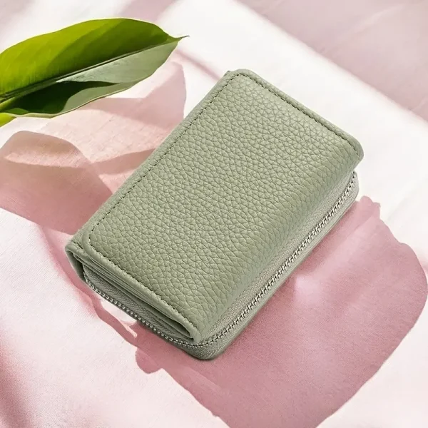 Petit Portefeuille RFID Femme Cuir Grainé Vert CAMARI