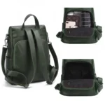 Sac à dos antivol femme Anita en similicuir vert élégant et polyvalent.