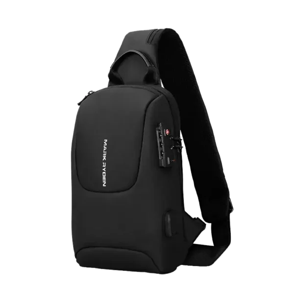 Sac bandoulière Mark Ryden RYDEN noir mat cuir imperméable antivol avec port USB.