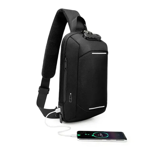 Sac bandoulière KILIAN antivol, coque semi-rigide noir urbain, port USB.