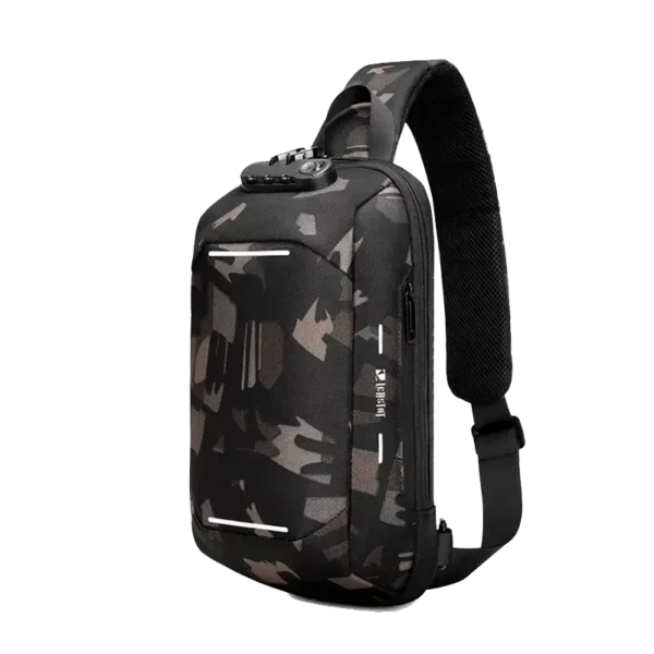 Sac bandoulière KILIAN antivol, coque semi-rigide camouflage urbain, port USB.