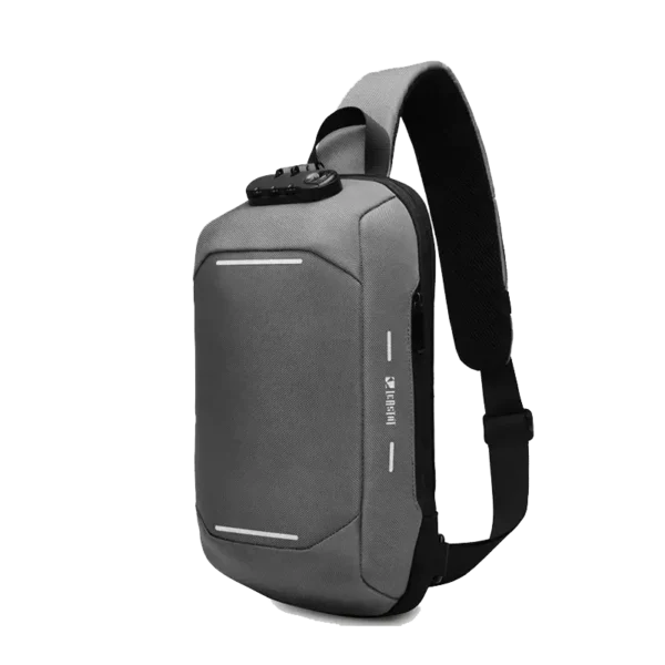 Sac bandoulière KILIAN antivol, coque semi-rigide grise urbain, port USB.