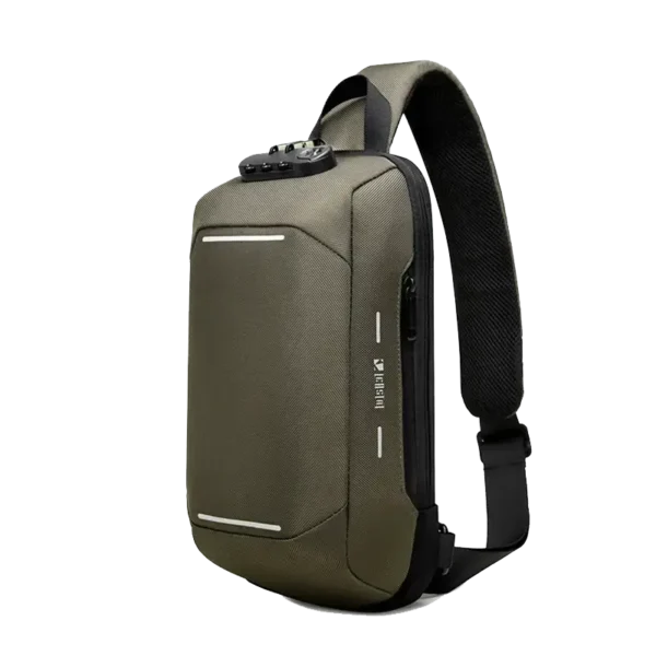 Sac bandoulière KILIAN antivol, coque semi-rigide vert kaki urbain, port USB.